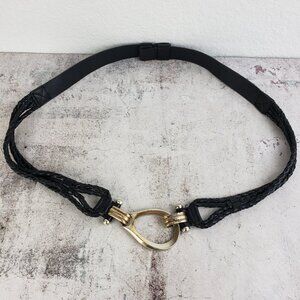 Vintage Leather Braided Belt Teardrop Buckle Bohemian Black Adjustable Length